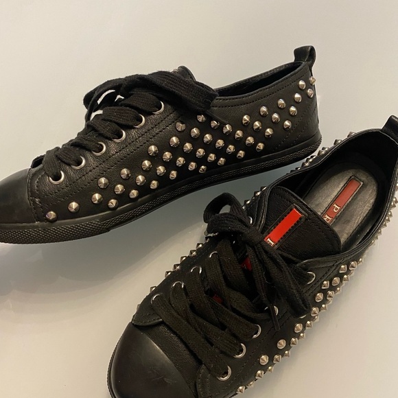 Prada Black Sneakers with Silver Studs size 35/US 5 - Picture 3 of 7